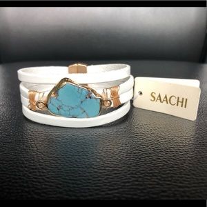 SACCHI turquoise and leather bracelet